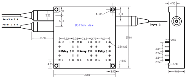 Mini 1×8T 光開關尺寸圖