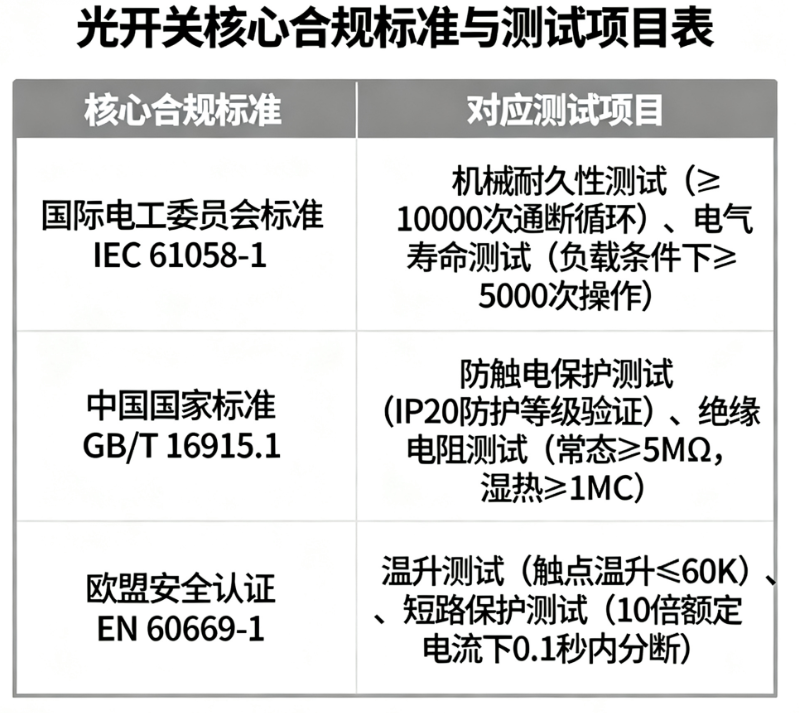 光開關(guān)行業(yè)標(biāo)準(zhǔn)合規(guī)測試項目認(rèn)證要求 光開關(guān)行業(yè)標(biāo)準(zhǔn)合規(guī)測試項目認(rèn)證要求