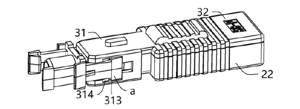 是跳線快速連接器與適配器的卡扣連接時的結構示意圖 - 廣西光通信