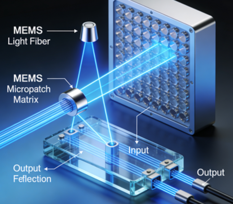 三維MEMS光開關工作原理示意圖-廣西科毅光通信